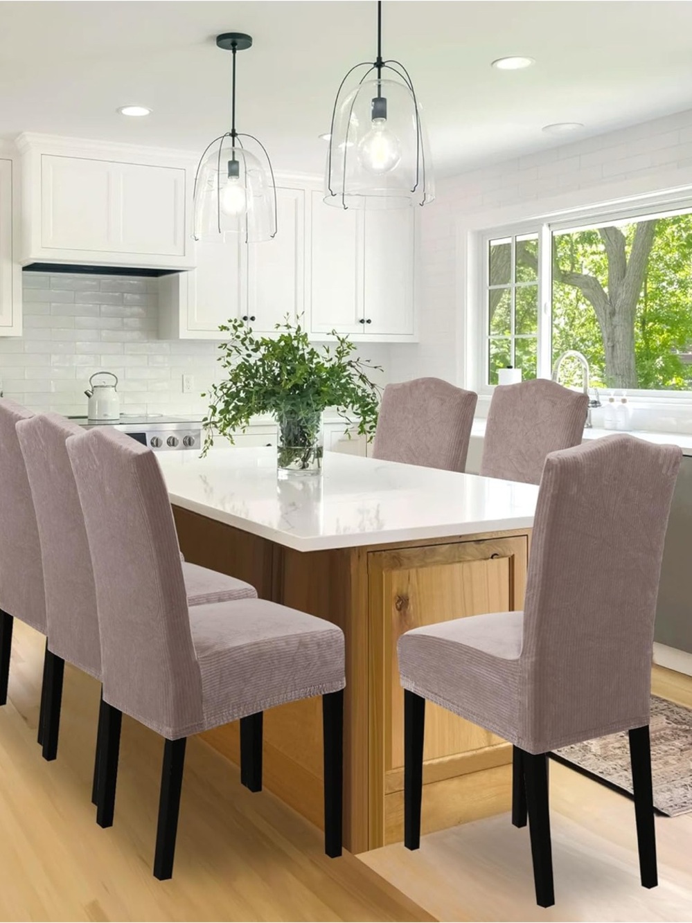 6 taupe striped velvet dining chair covers NEW - Picture 2 of 8